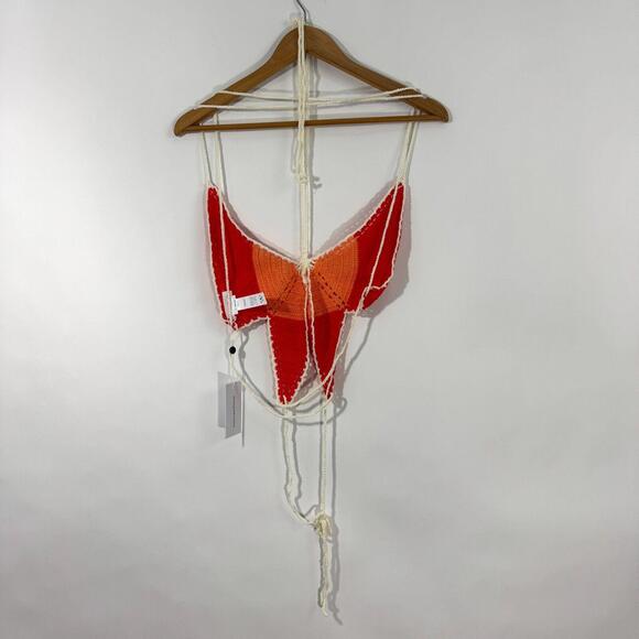 Lovers and Friends Women’s Size Medium Red Orange Butterfly Crochet Top New - Picture 6 of 7